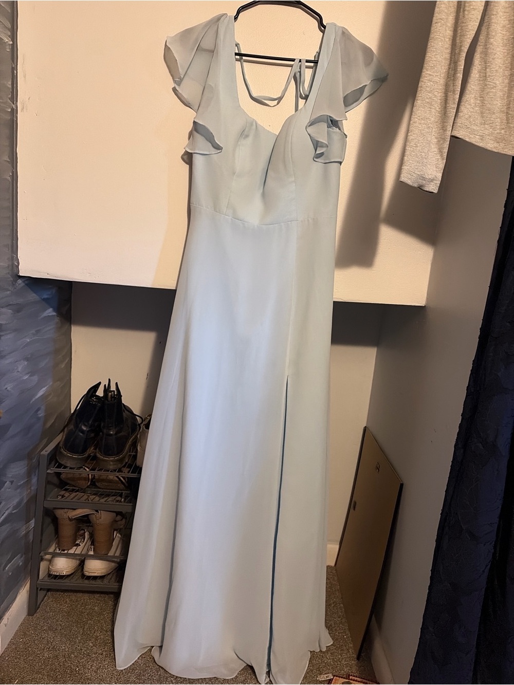 Azazie Sky Blue Ruffle Sleeve Maxi Dress